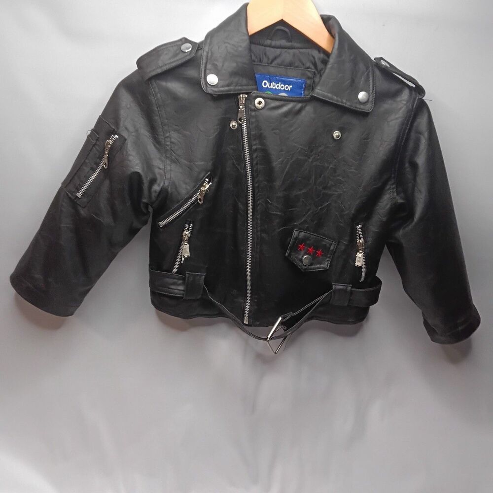 Outdoor Habitat Kids Faux Leather Biker Jacket Black USA Eagle Embroidered 5T